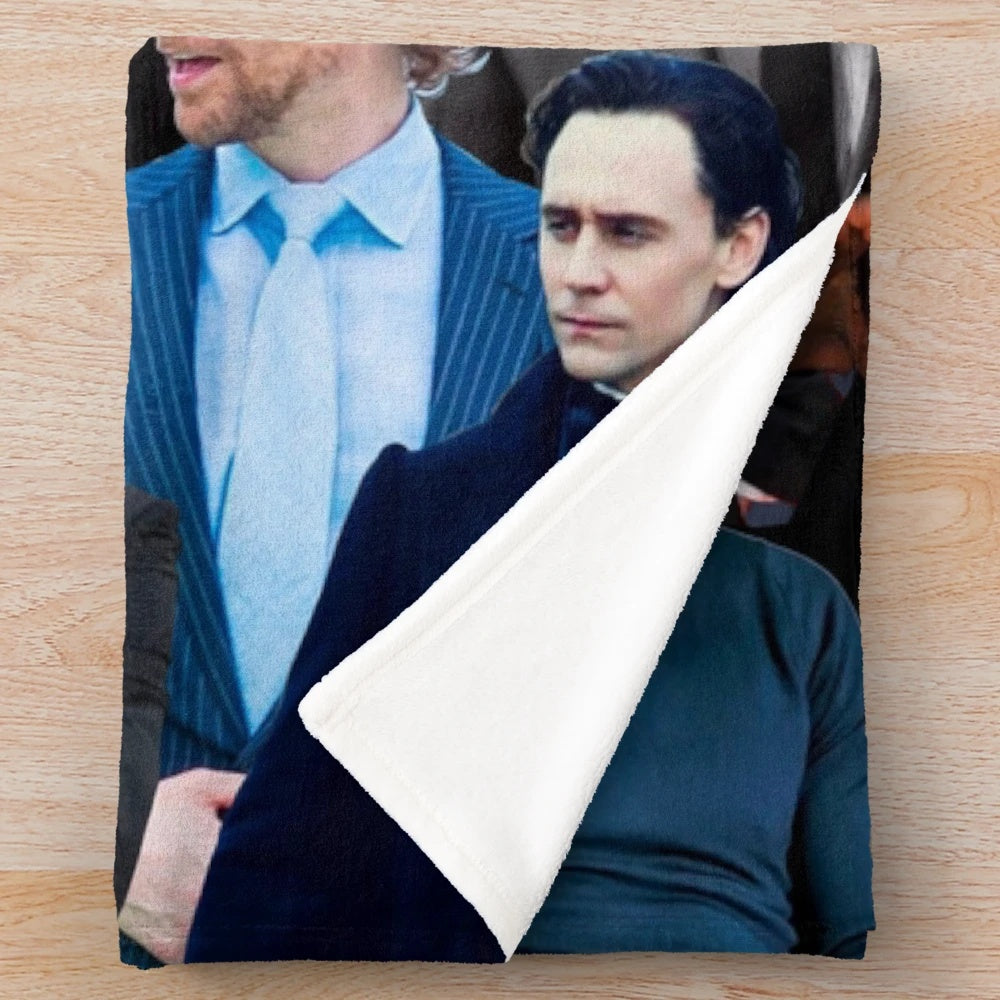 Tom Hiddleston photo collage printed on a soft, cozy plush blanket