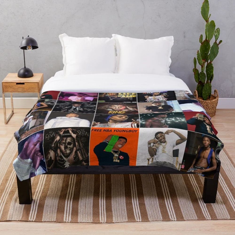 Custom plush blanket featuring a photo collage of rapper YoungBoy Never Broke Again