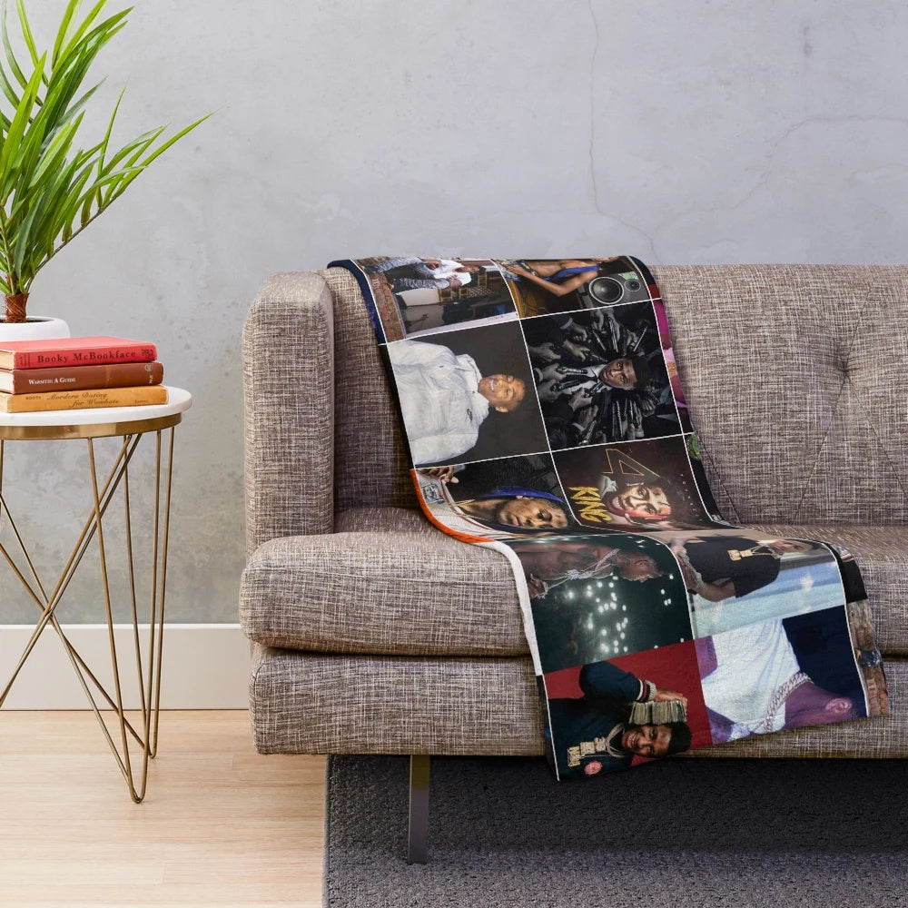 Custom plush blanket featuring a photo collage of rapper YoungBoy Never Broke Again