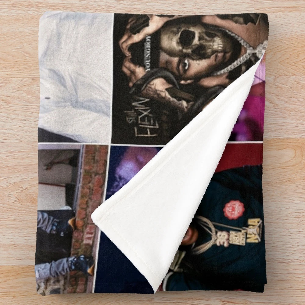 Custom plush blanket featuring a photo collage of rapper YoungBoy Never Broke Again