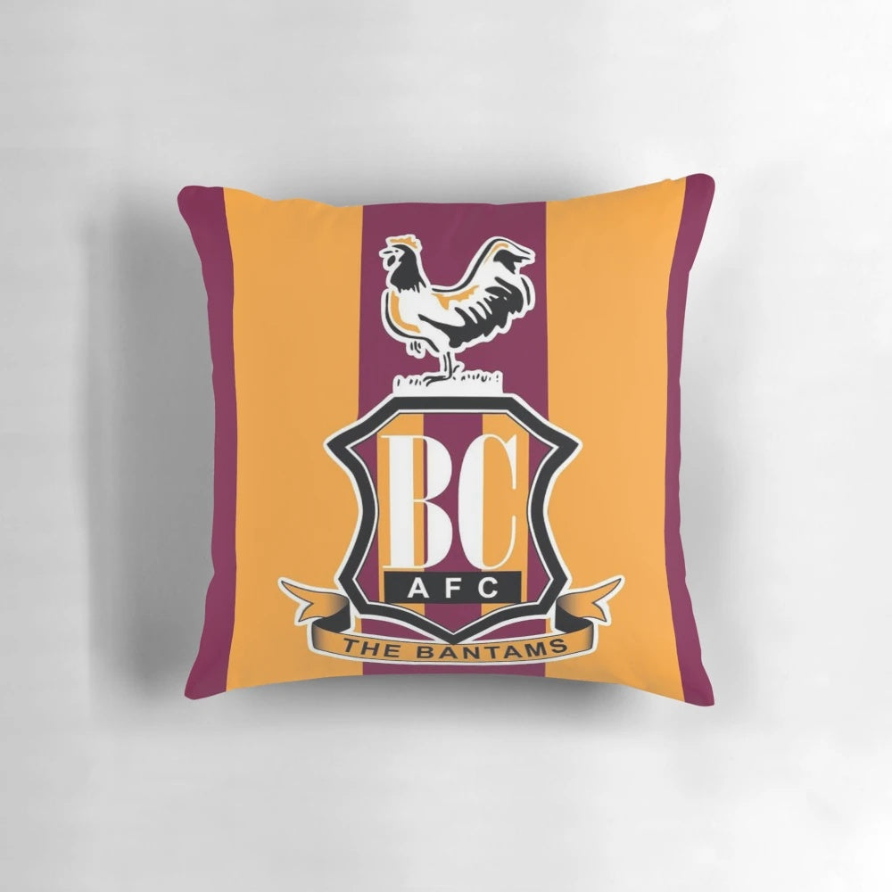 Pillow featuring the Bradford City FC logo and colors, a great gift for fans of the England football club.