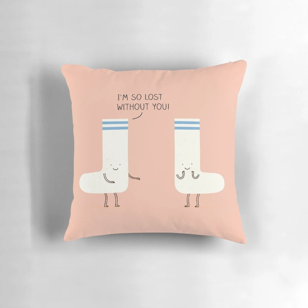 A white pillow with the text "socks love" printed on it, a gift for couples on Valentine's Day or any special occasion.