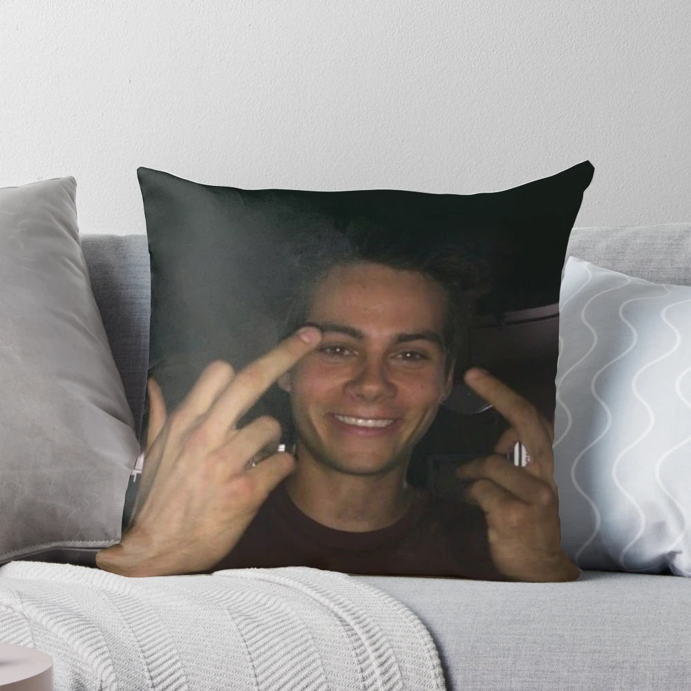Customizable Dylan O'Brien inspired pillow with middle fingers design
