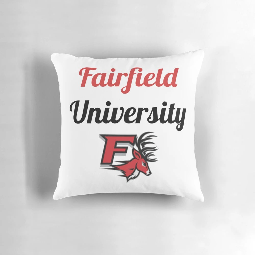 Fairfield University pillow with the school's logo and branding