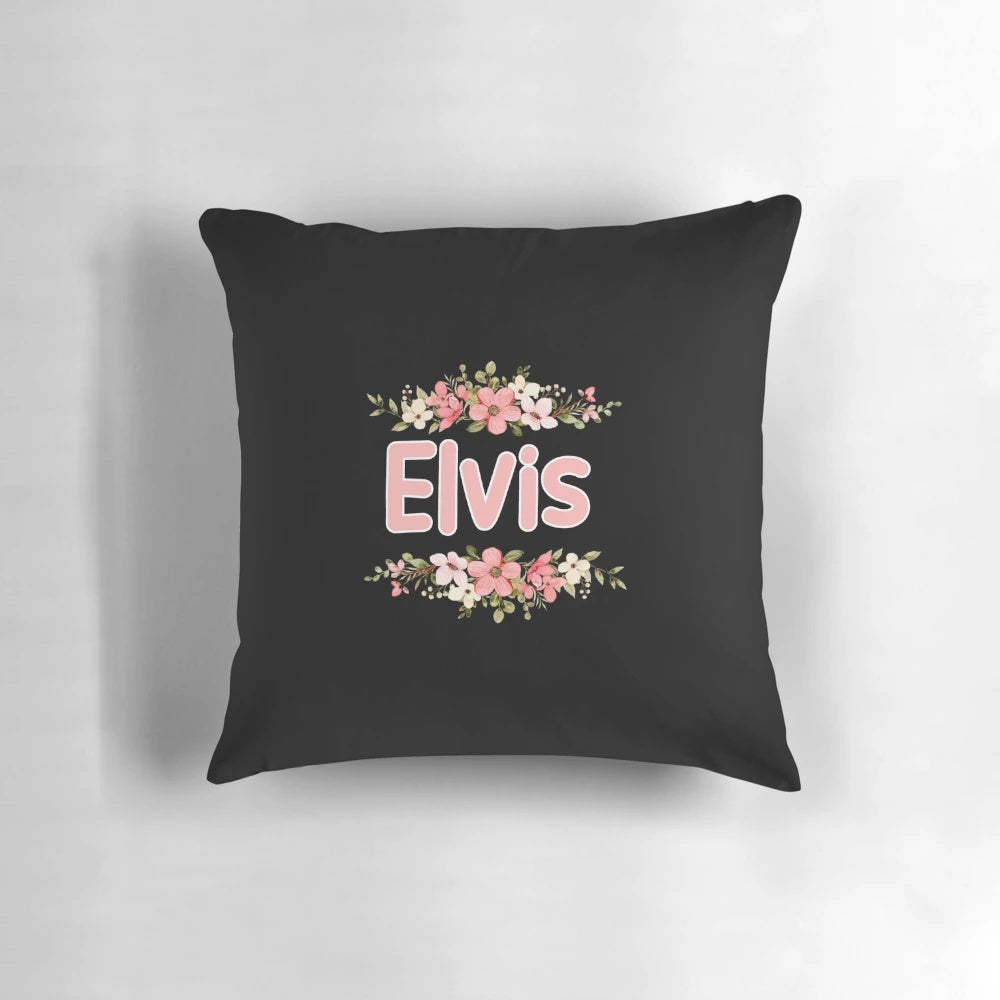 Personalized Flower Elvis Name Label Pillow with Elegant Design
