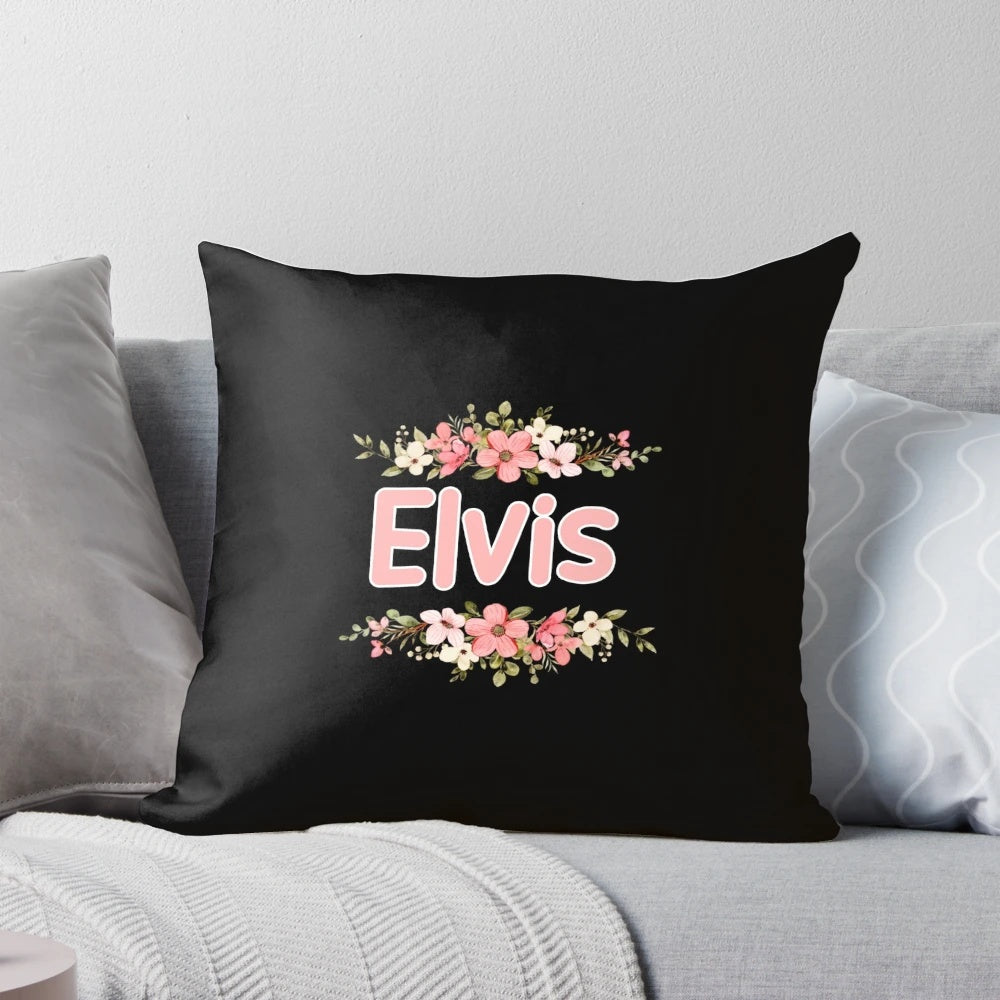 Personalized Flower Elvis Name Label Pillow with Elegant Design