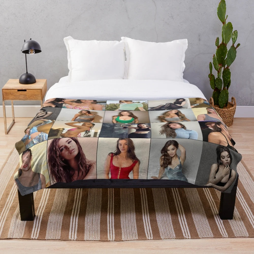 Hailee Steinfeld photo collage design on a soft, plush blanket