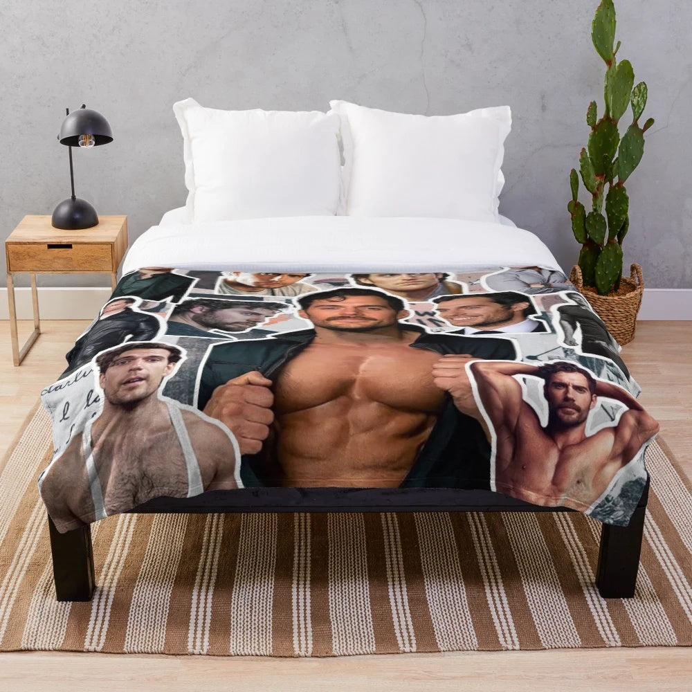Henry Cavill photo collage design on a plush blanket