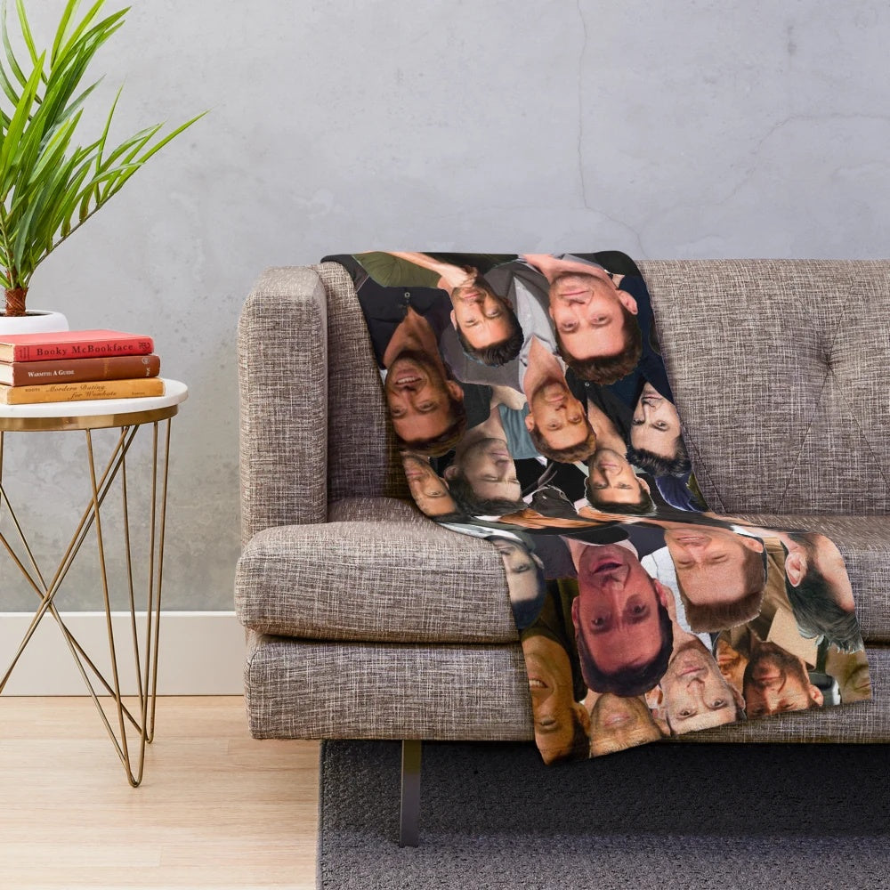 Plush blanket with a custom photo collage of Hugh Jackman