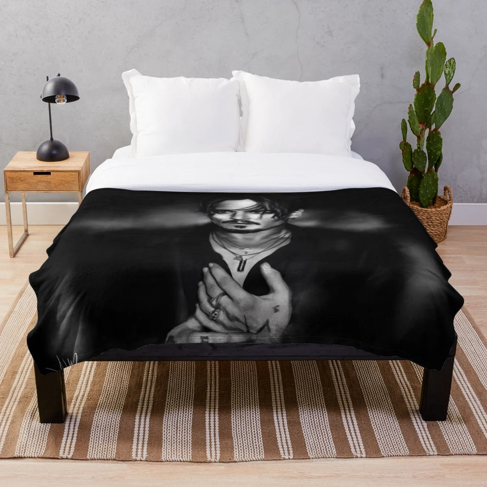 Cozy Johnny Depp portrait plush blanket for movie fans