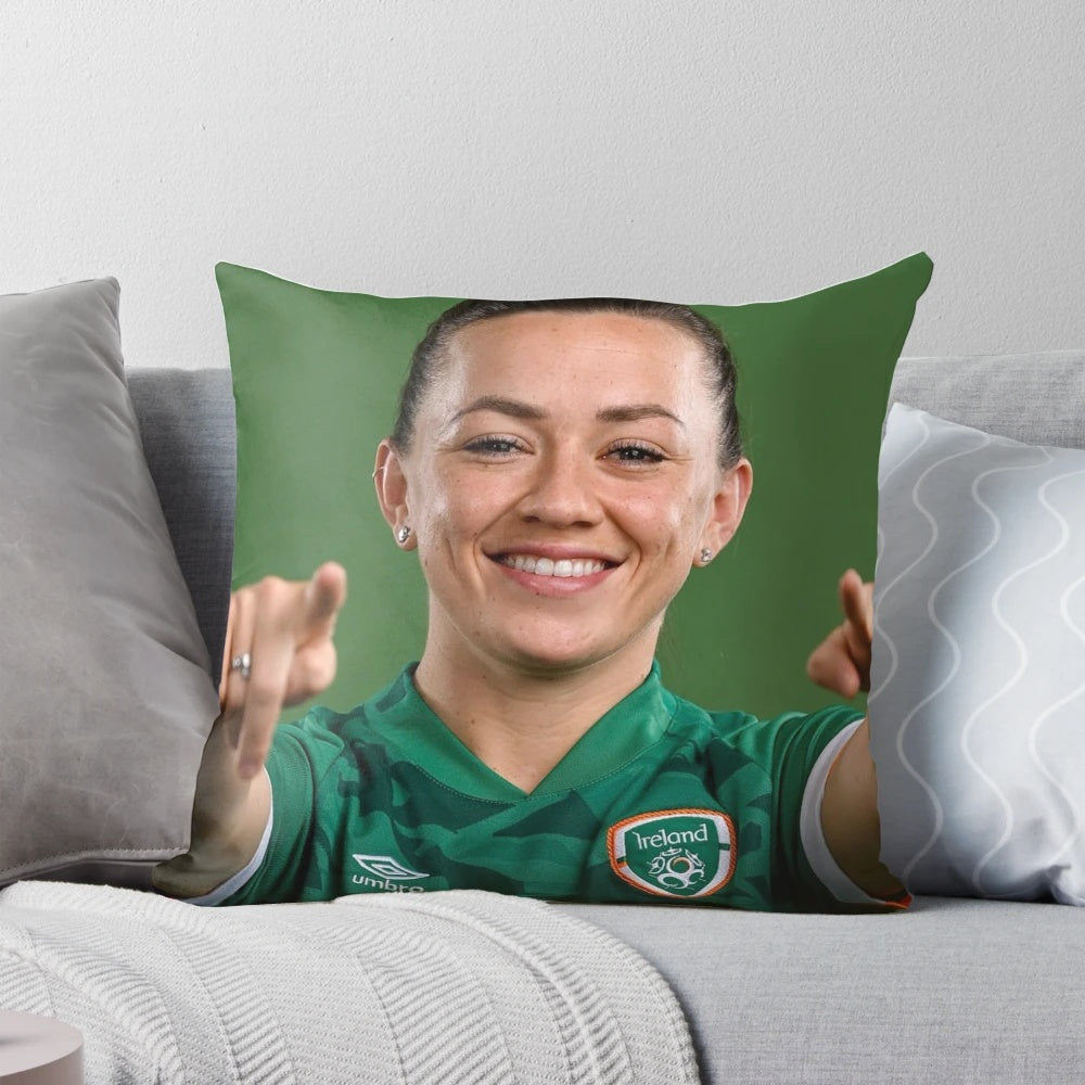 Plush and cozy pillow featuring the name and image of soccer player Katie McCabe