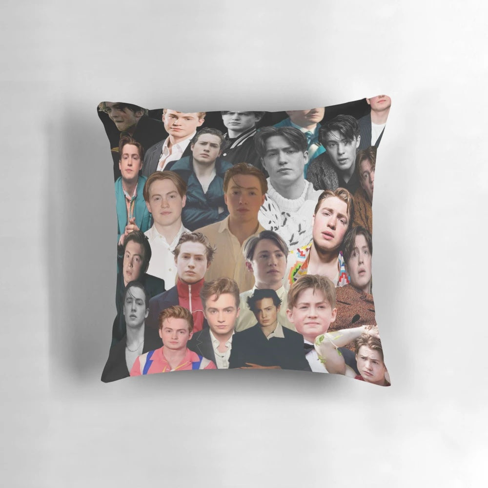 Soft, customizable pillow featuring a collage of photos of actor Kit Connor