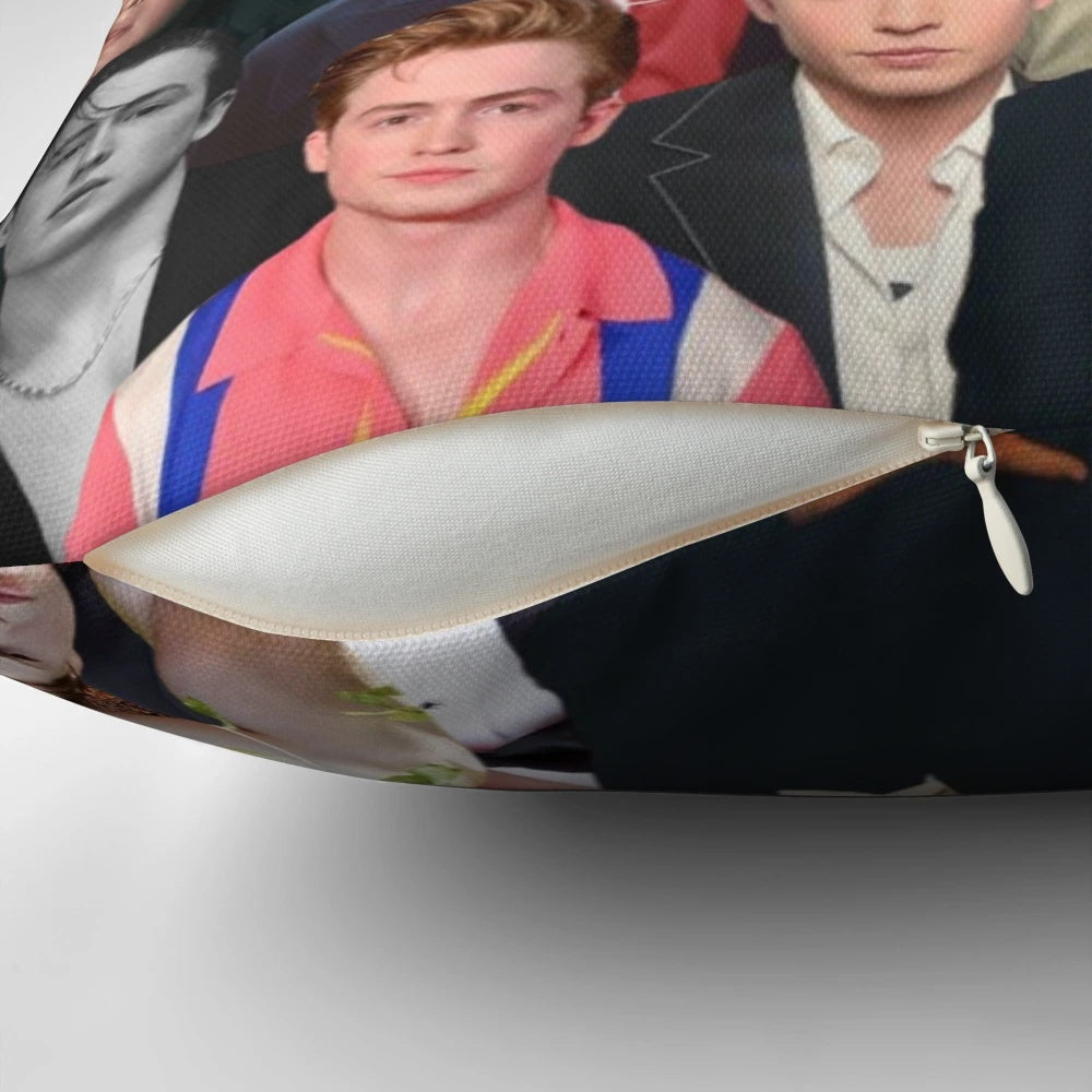 Soft, customizable pillow featuring a collage of photos of actor Kit Connor
