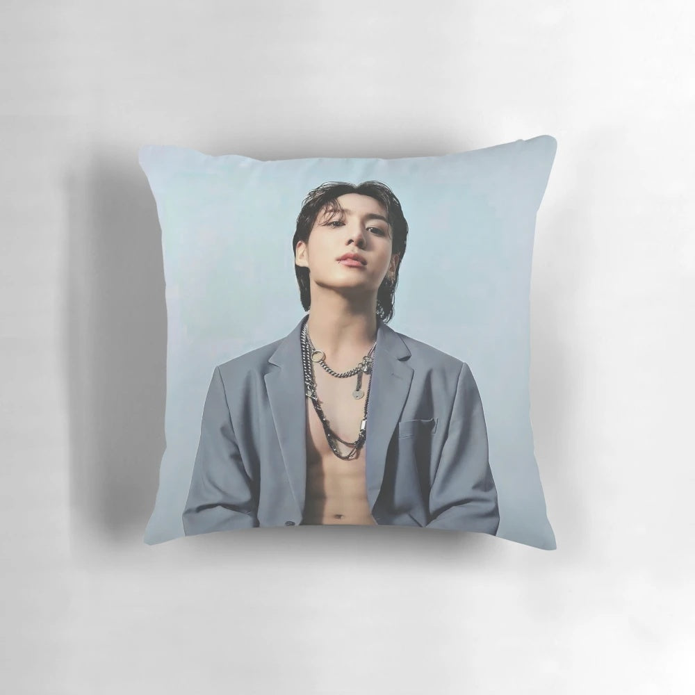 Colorful Pillow Showcasing Jungkook, a Member of the K-pop Group BTS