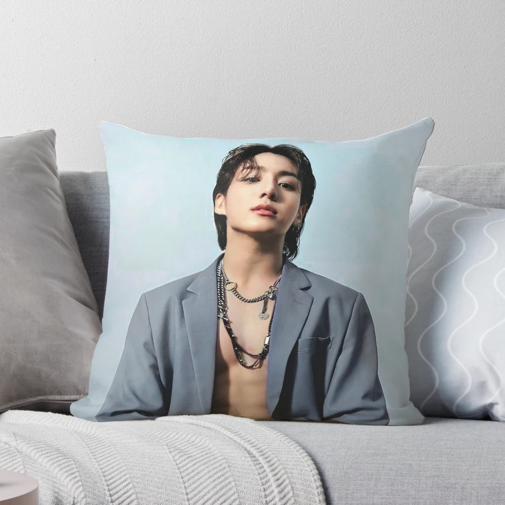 Colorful Pillow Showcasing Jungkook, a Member of the K-pop Group BTS