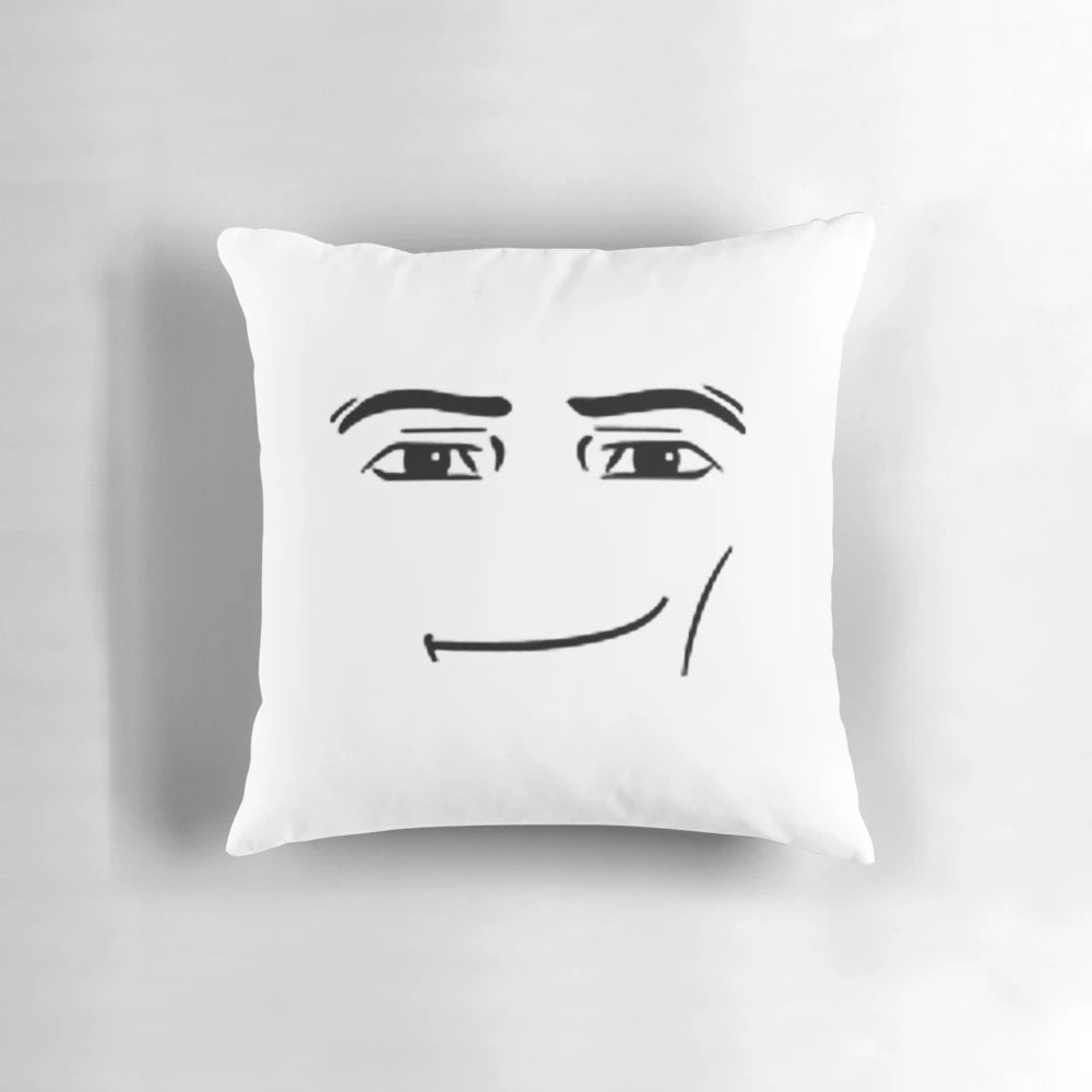 Soft, plush pillow featuring a detailed man face design, inspired by the Roblox gaming platform.