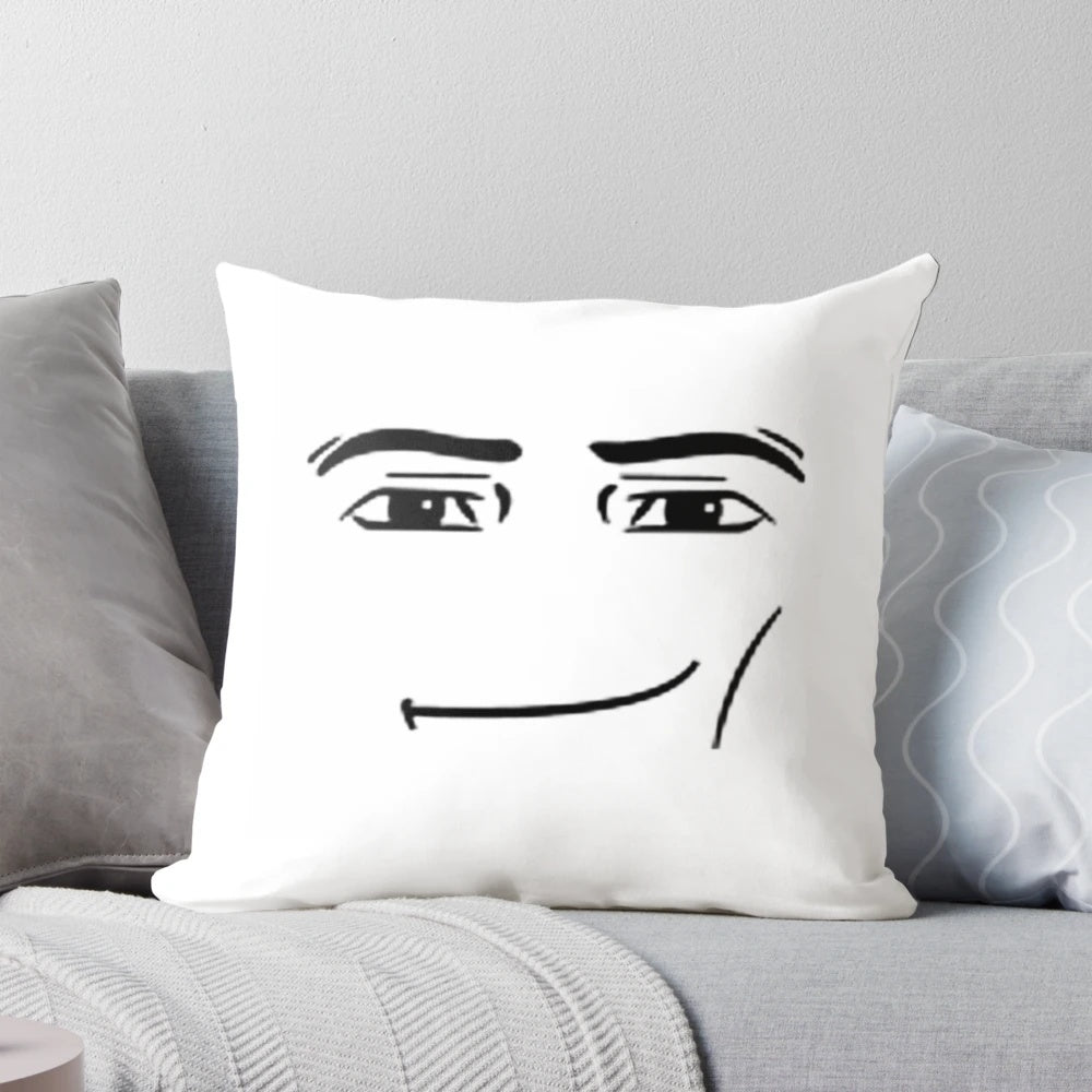 Soft, plush pillow featuring a detailed man face design, inspired by the Roblox gaming platform.