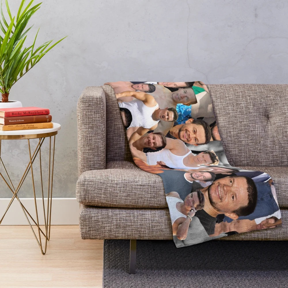 Cozy plush blanket featuring a collage of Mark Wahlberg photos