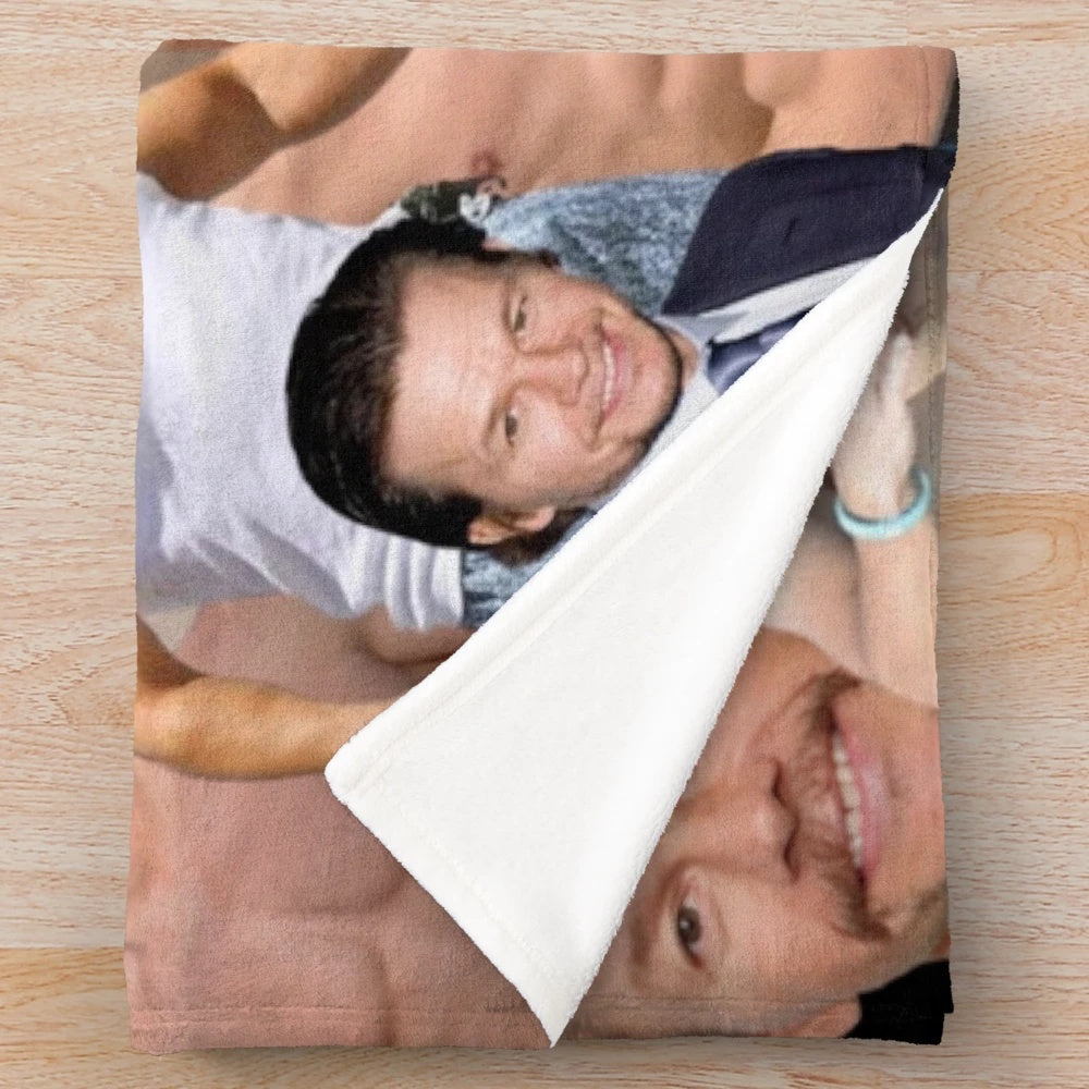 Cozy plush blanket featuring a collage of Mark Wahlberg photos