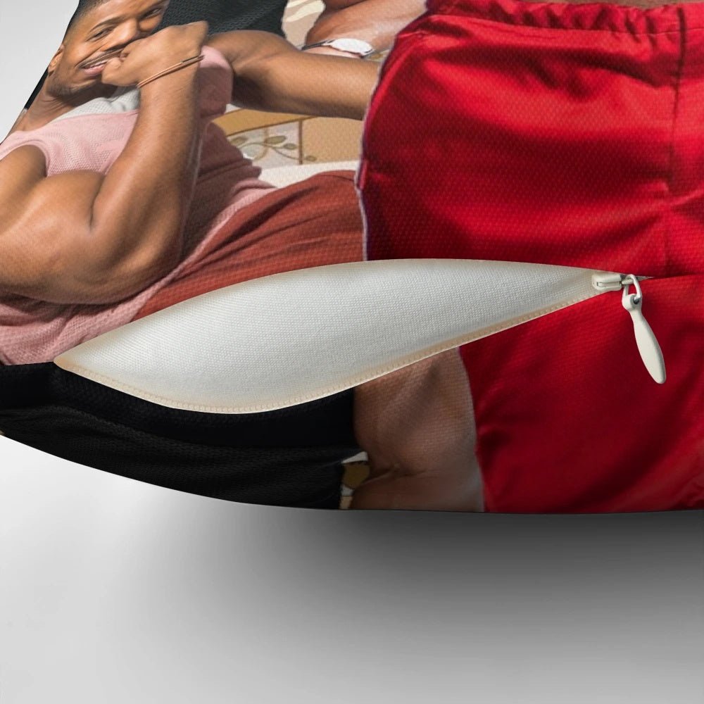 Personalized pillow featuring a photo collage of actor Michael B. Jordan