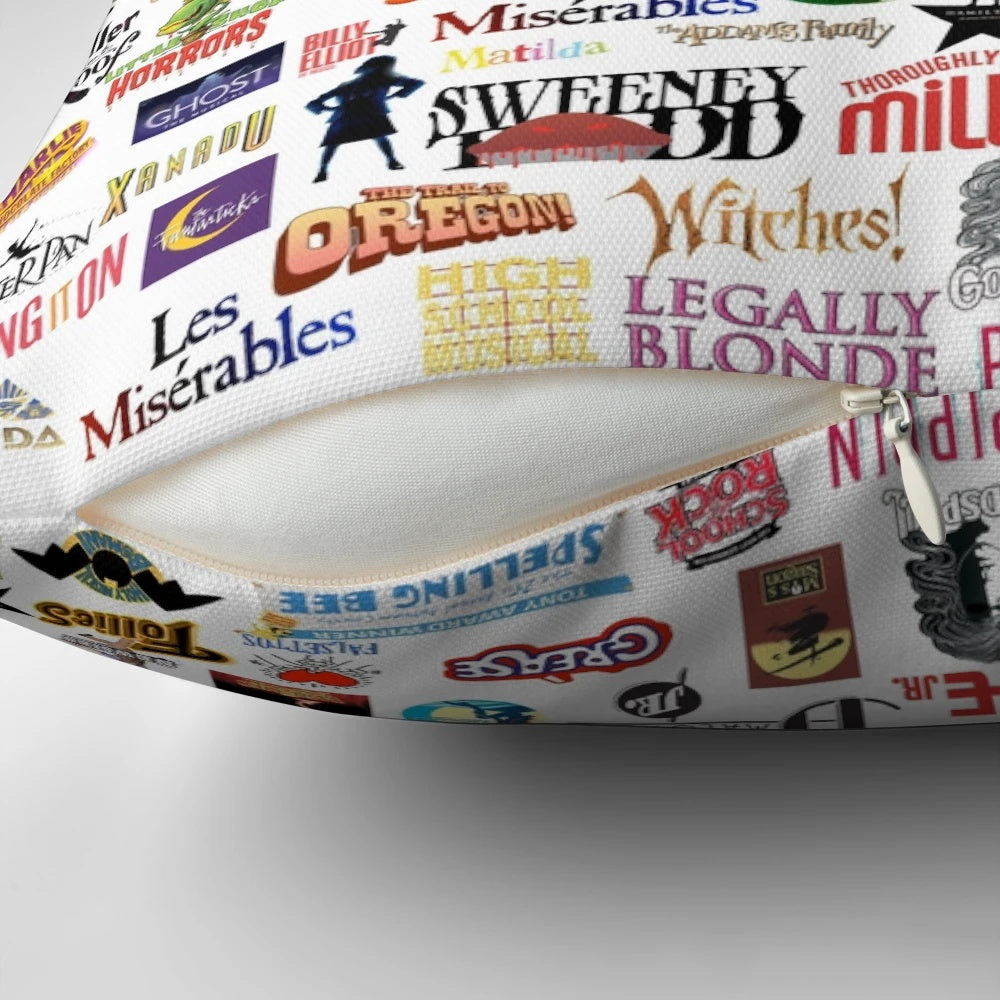 Colorful musical logos pillow for theatre enthusiasts