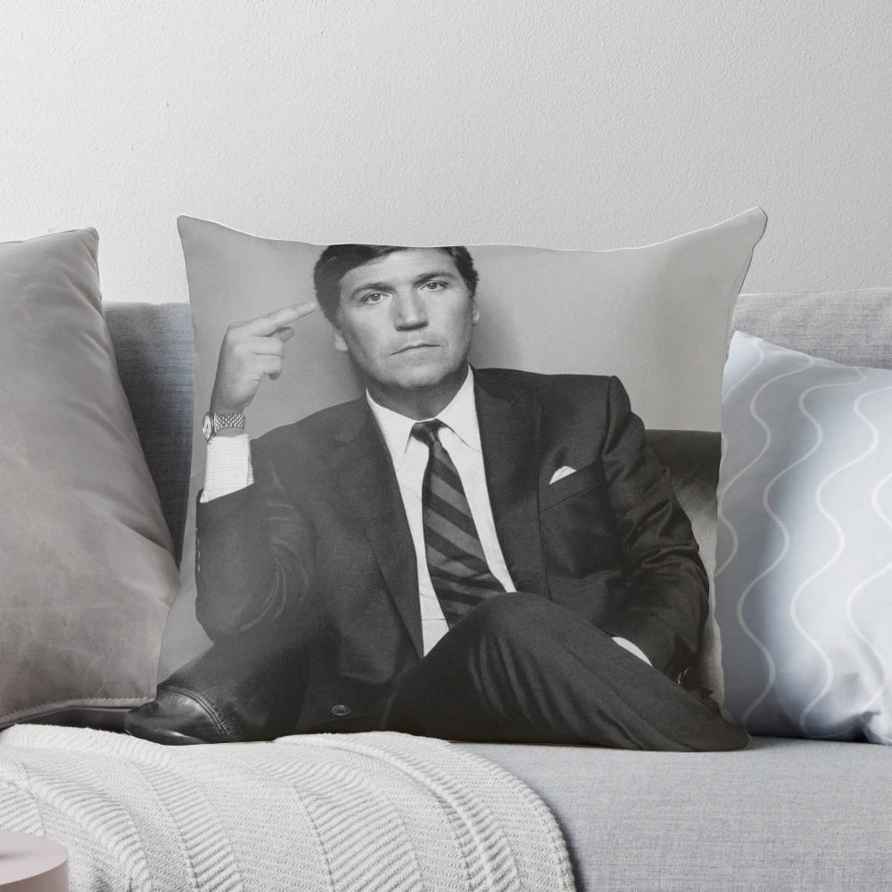 Tucker Carlson Inspired Middle Finger Pillow for Political Enthusiasts
