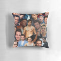 Collage of Sebastian Stan photos printed on a soft, plush pillow