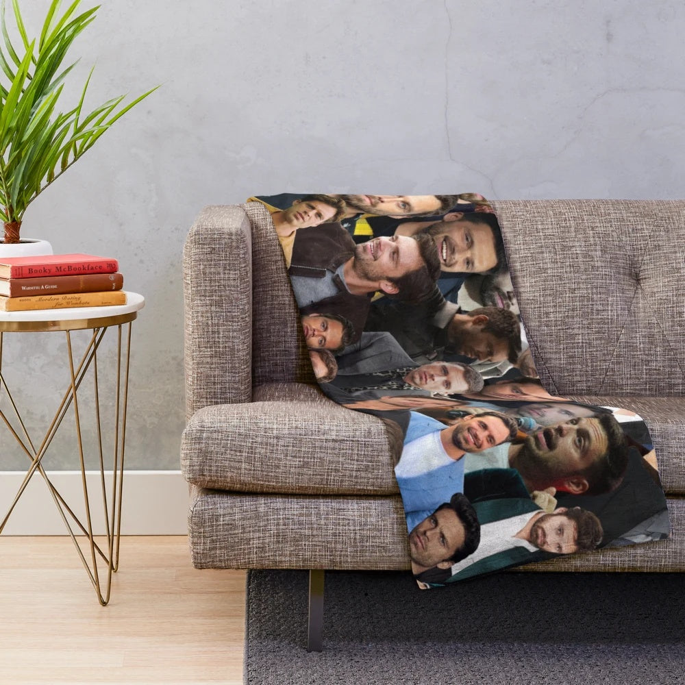 Sebastian Stan fan art photo collage plush blanket