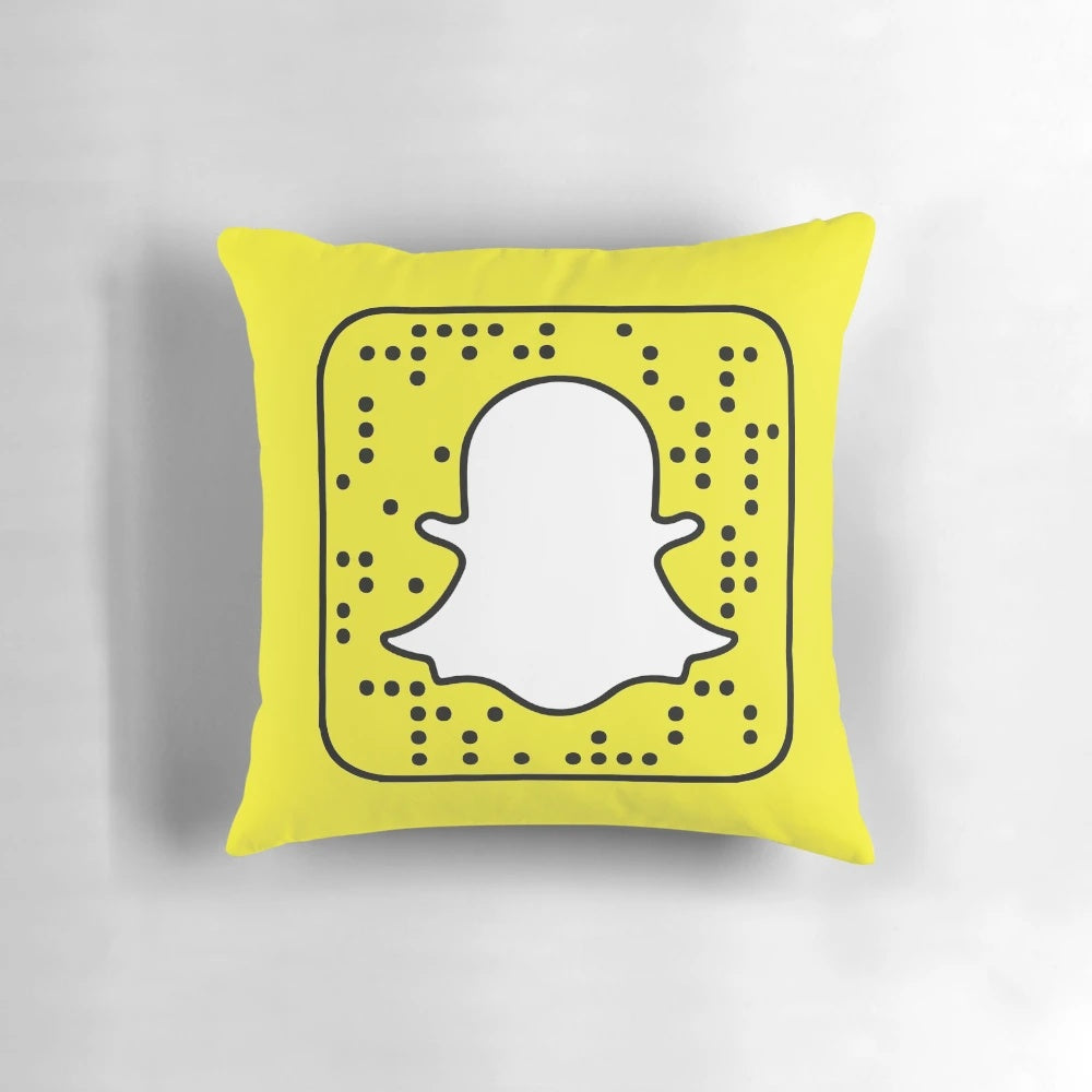 Plush, customizable Snapchat logo pillow for social media-inspired home decor