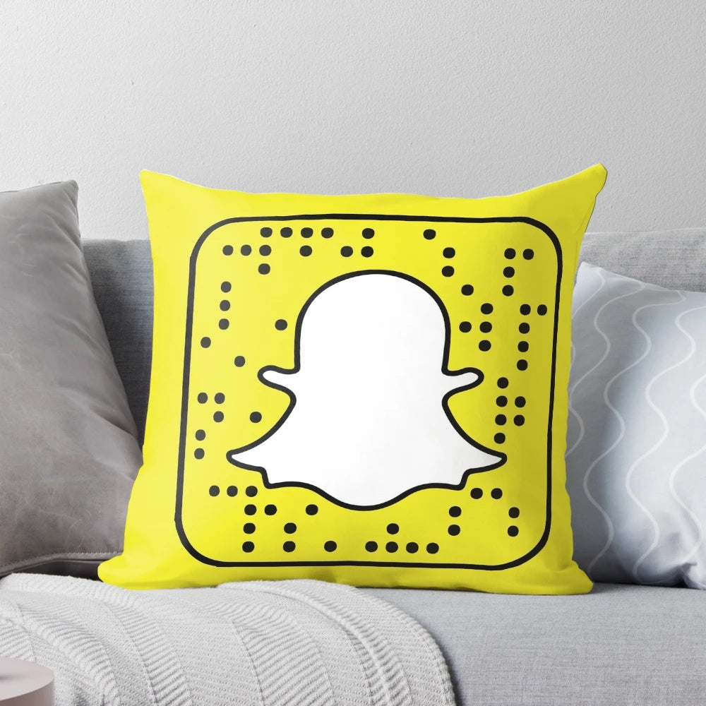 Plush, customizable Snapchat logo pillow for social media-inspired home decor