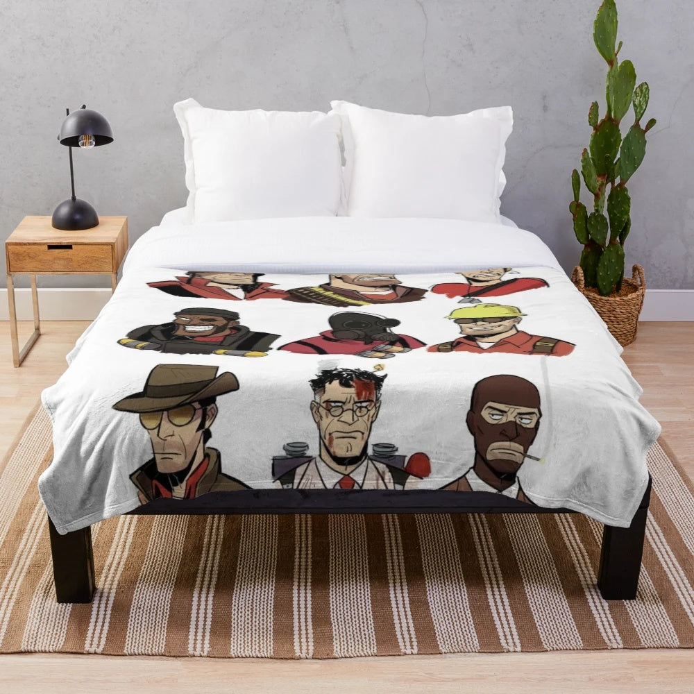 Team Fortress 2 inspired plush blanket with various classes