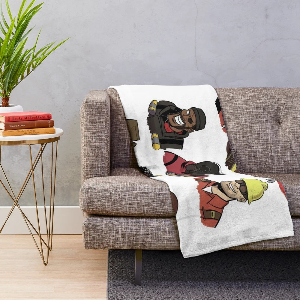 Team Fortress 2 inspired plush blanket with various classes