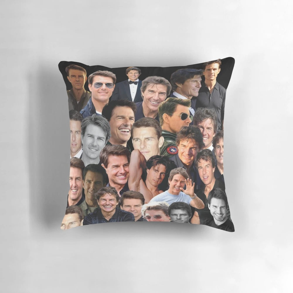 Unique Tom Cruise photo collage printed on a comfortable pillow