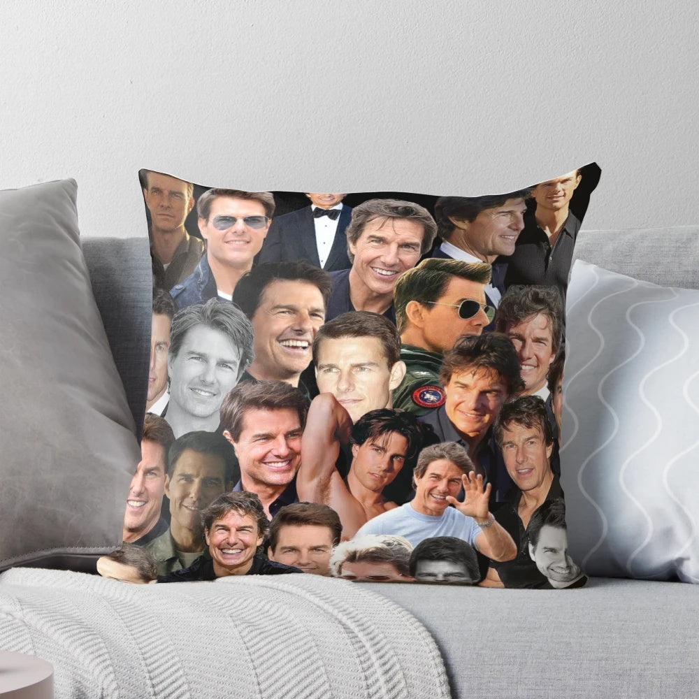 Unique Tom Cruise photo collage printed on a comfortable pillow