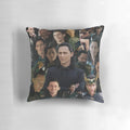 Artistic collage design featuring images of Tom Hiddleston as Loki and Thor