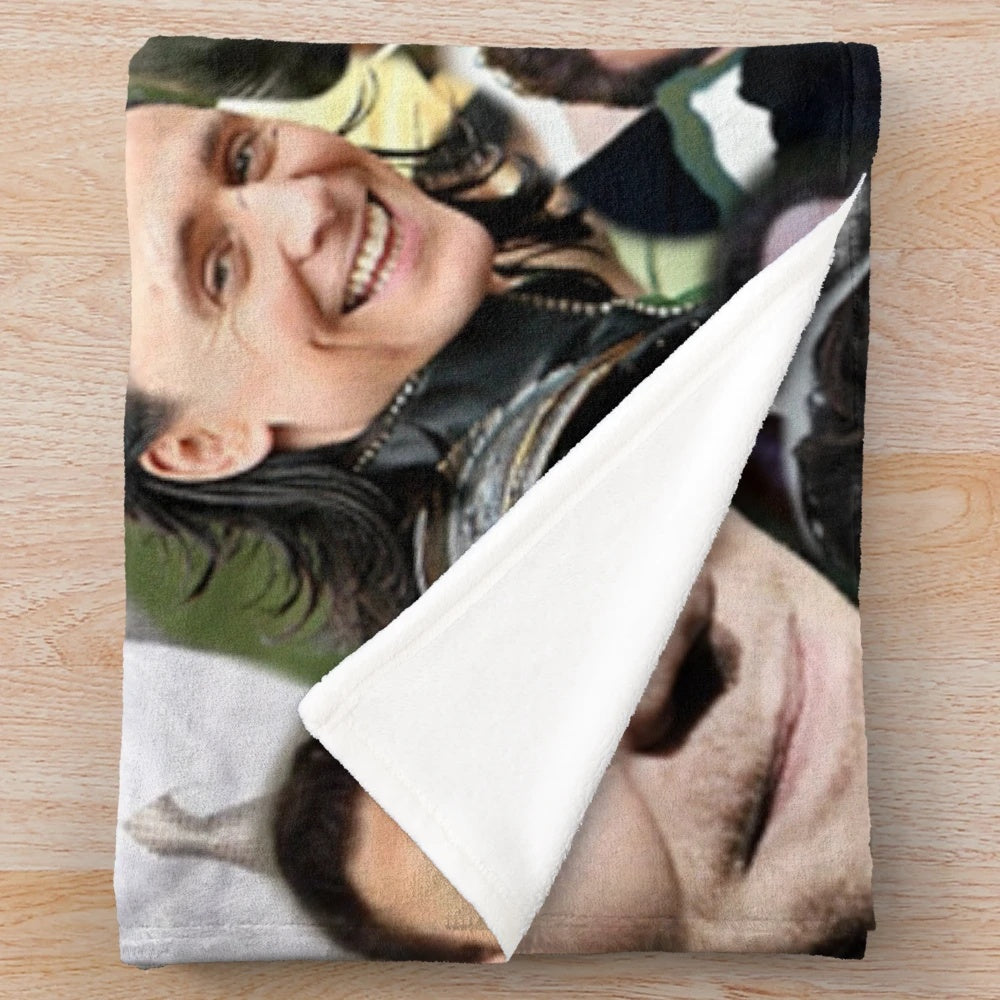 Tom Hiddleston photo collage design on a soft, plush blanket