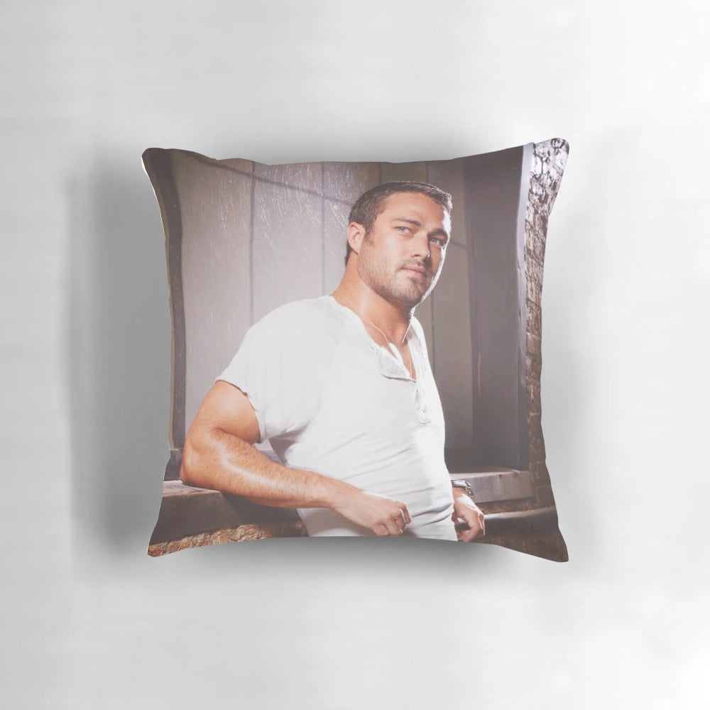 A high-quality pillow featuring the character Kelly Severide from the popular TV show Chicago Fire.