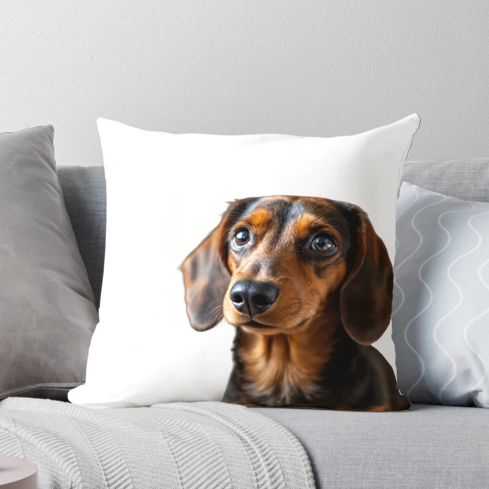Dachshund-inspired decorative pillow featuring a cute brown dog design