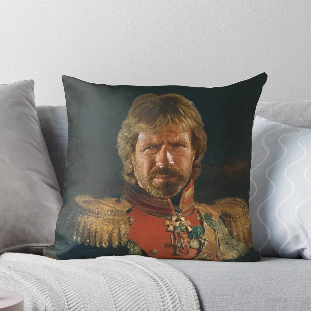 Custom chuck norris portrait pillow with photoshop-style image