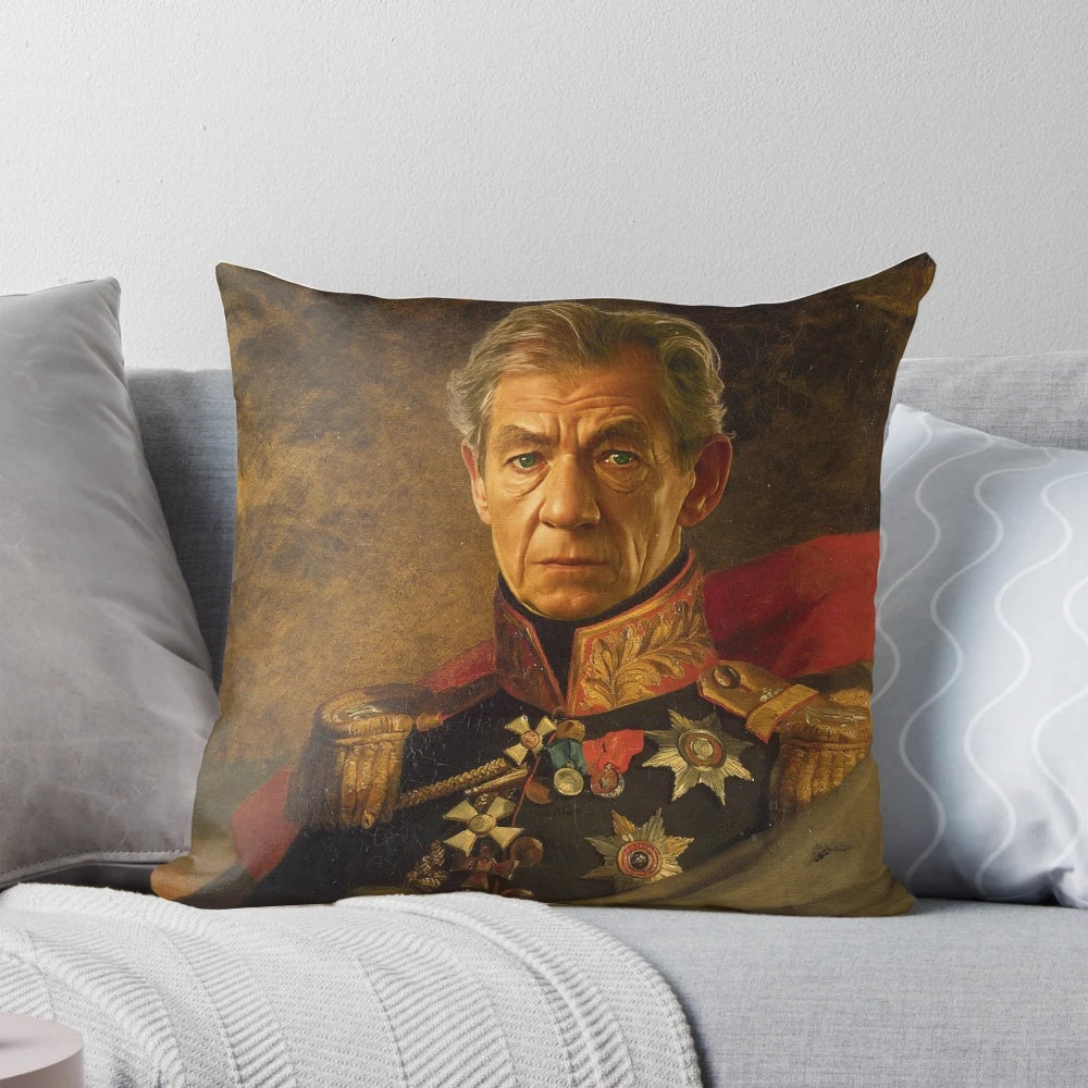 Personalized pillow featuring a portrait of renowned actor Sir Ian McKellen