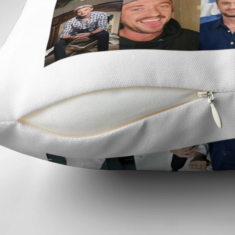 Collage of Tom Felton as Draco Malfoy in Harry Potter, printed on a soft, comfortable pillow cover