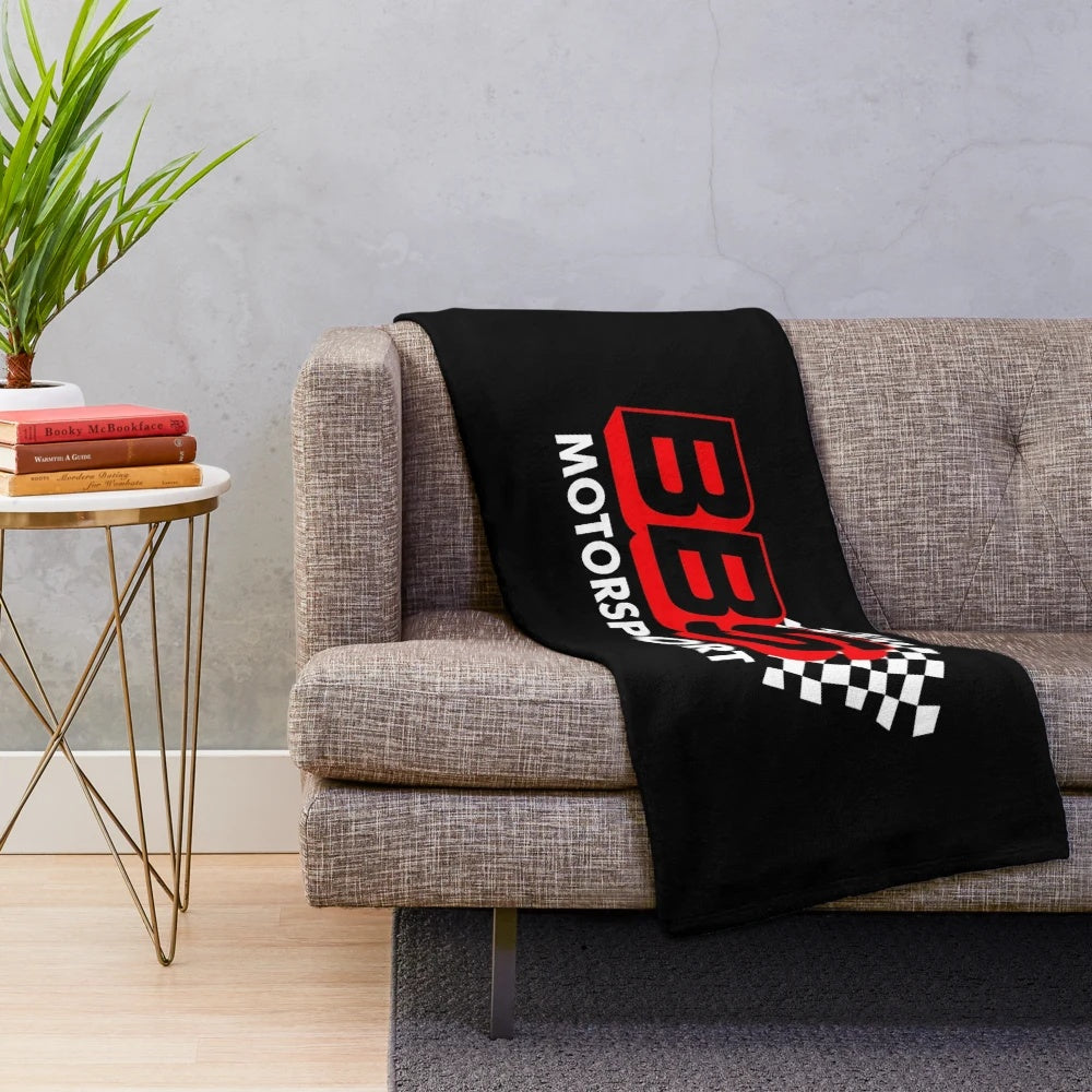 BBS inspired plush blanket with car and motorsport design