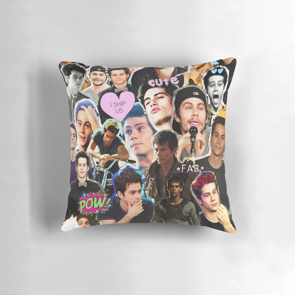 Collage design featuring images of actor Dylan O'Brien from Teen Wolf and The Maze Runner