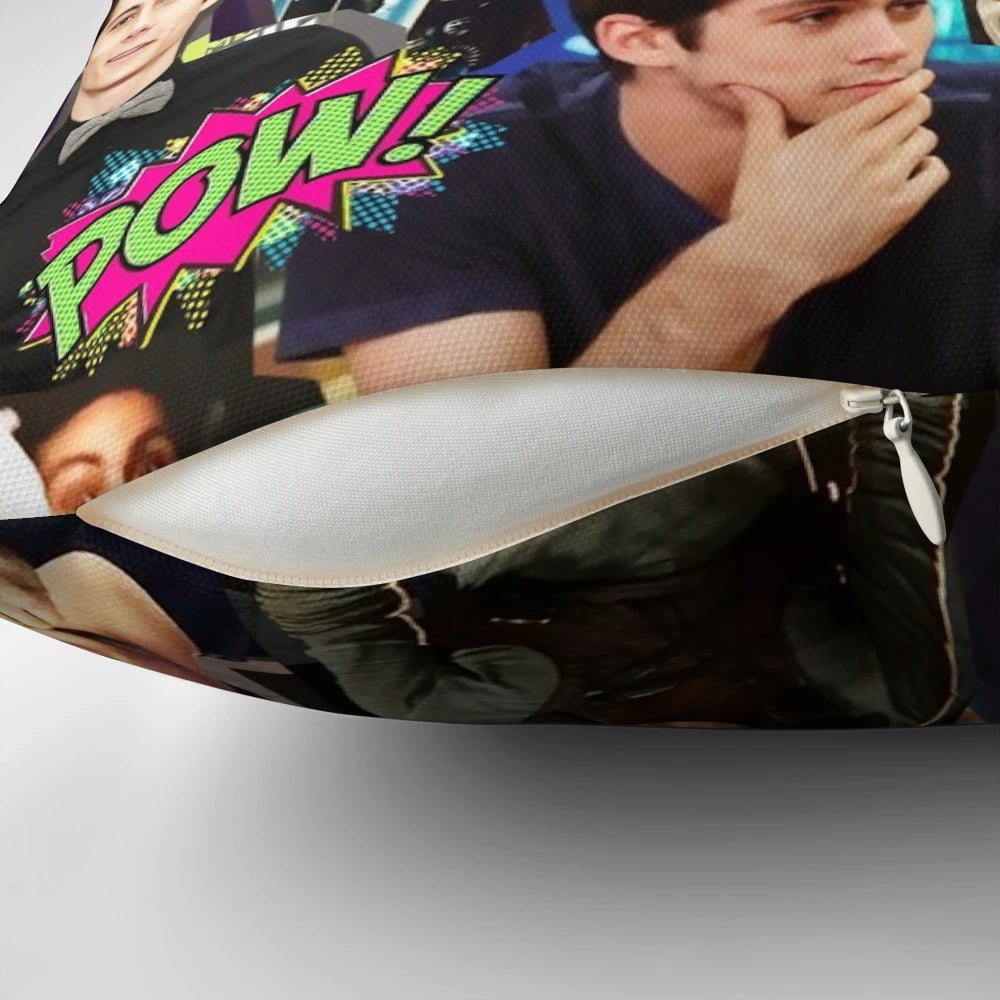 Collage design featuring images of actor Dylan O'Brien from Teen Wolf and The Maze Runner