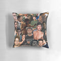 Collage of Dylan O'Brien photos on a decorative throw pillow