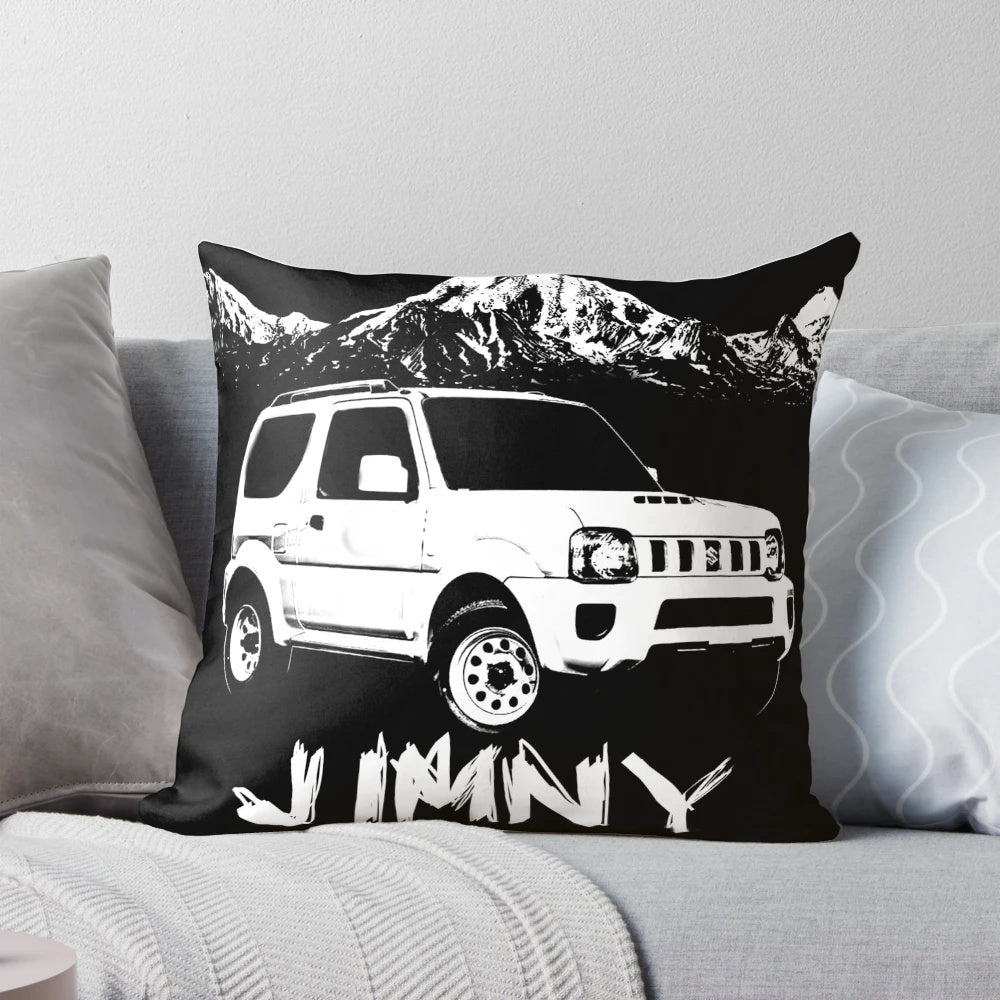 Soft, plush pillow featuring an image of a modified Suzuki Jimny 4x4 vehicle.