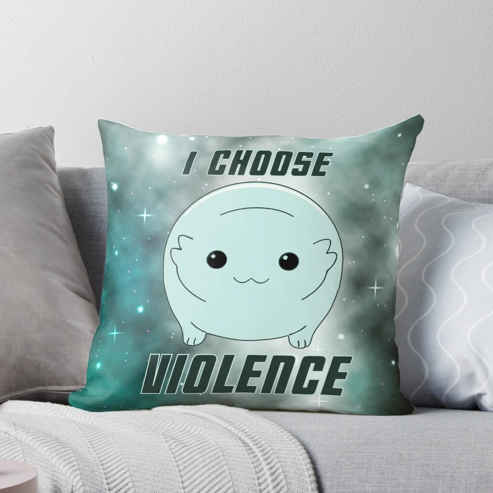 Moopsy the cute alien monster pillow with dark text