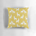 Alpaca-themed decorative pillow in mustard color, designed by Andrea Lauren