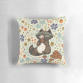 Adorable vector illustration of a raccoon eating cookies on a throw pillow