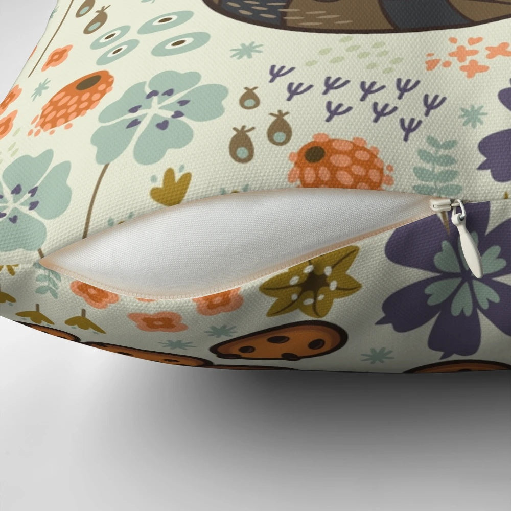 Adorable vector illustration of a raccoon eating cookies on a throw pillow